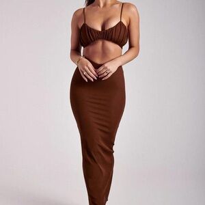 MESHKI Jordan Ruched V Top & Roxie V Maxi Skirt🤎 SET